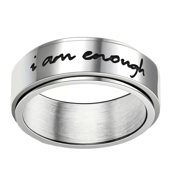 I AM ENOUGH Ring Fidget Spinning Anti Anxiety Ring Size 7 Stainless Silver - Picture 2 of 4